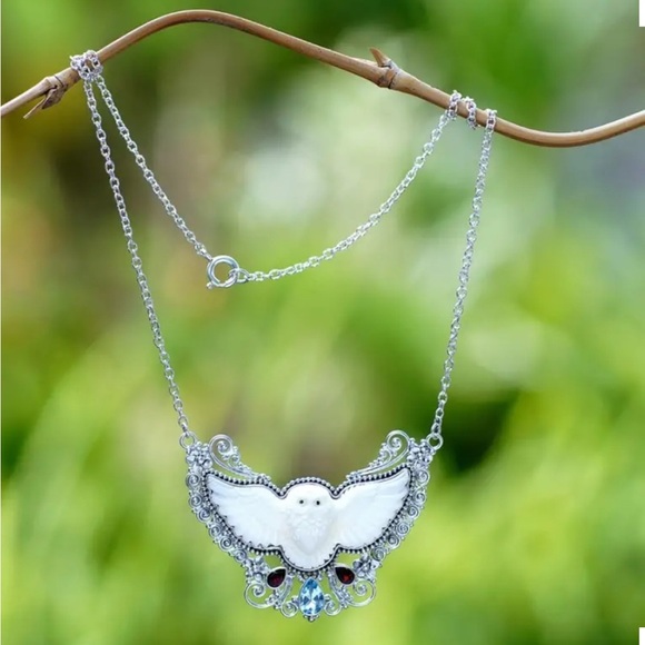 OWL Spirit of Wisdom Open Wing Silver Tone Statement Pendant & Necklace NEW - Picture 6 of 15